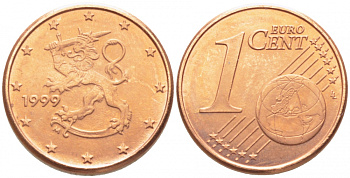 Финляндия 1 евроцент 1999 KM 98 сталь плакированная медью UNC 116-735