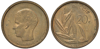 Бельгия 20 франков 1981 BELGIE KM 160 никель бронза 4123-1222