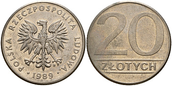 Польша 20 злотых 1989 Y 153.2 медно-никель 4156-924