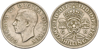 Великобритания 2 шиллинга (флорин) 1948 Георг VI (1936-1952) KM 865, Spink 4102 медно-никель    4149-246