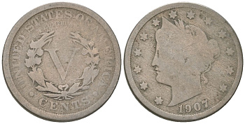 США 5 центов 1907 голова свободы KM 112 медно-никель 3336-222