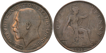 Великобритания 1 пенни 1915 Георг V (1910-1936) KM 810, Spink 4051 бронза 4144-444