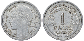 Франция 1 франк 1947 KM 885а.1 алюминий 25-2345