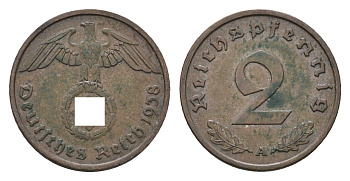 Германия 2 рейхспфеннига 1938 A KM 90, J. 362 бронза 4685-428