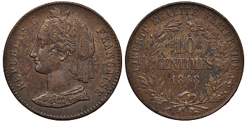 Франция 10 сантимов 1848 пробная / проба KM Pn 46 медь 00-817-17