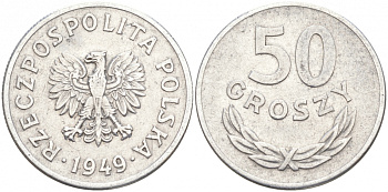 Польша 50 грошей 1949 KM 44а, Parchimowicz 209b алюминий 68-325