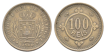 Португалия 100 реалов (рейсов) 1900 Карлуш I (1889-1908), год-тип KM 546 медно-никель 4658-1262