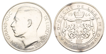 Люксембург 100 франков 1964 Жан (1964-2000) KM 54 серебро UNC 413-2744