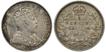 Канада 5 центов 1907 Эдуард VII (1901-1910) KM 13 серебро 4588-753