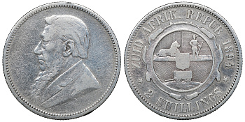 ЮАР 2 шиллинга 1894 ZAR, Крюгер KM 6 серебро 1528-1234