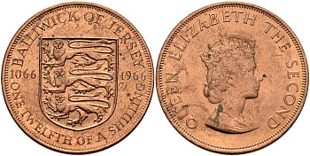 Джерси 1/12 шиллинга 1966 900 лет Нормандскому завоеванию KM 26 бронза UNC 4512-343