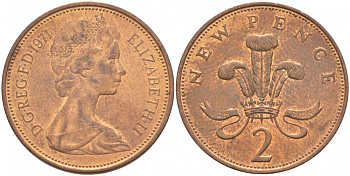 Великобритания 2 пенса 1971 Елизавета II (1952-2022) KM 916, Spink 4235 (C1) бронза UNC 3851-943
