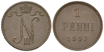 Россия для Финляндии 1 пенни 1907 Николай II (1894-1917) Биткин 468 медь 4615-339