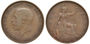 Великобритания 1 пенни 1930 Георг V (1910-1936) KM 838, Spink 4055 бронза 4123-1032