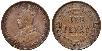 Австралия 1 пенни 1921 Георг V KM 23 бронза    4117-531