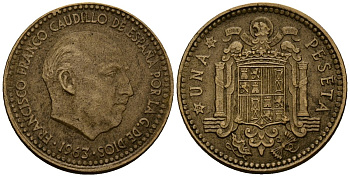 Испания 1 песета 1963 Франсиско Франко (1939-1975) KM 775 алюминиевая бронза 4176-314