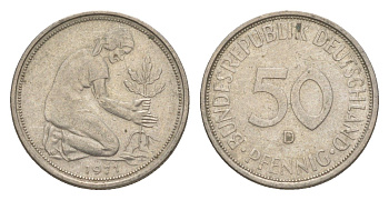 ФРГ 50 пфеннигов 1971 D KM 109.1, J. 384 медно-никель 4636-1137