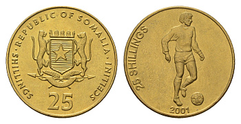Сомали 25 шиллингов 2001 год-тип, футболист KM 103 латунь UNC 4679-128