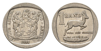 ЮАР 1 ранд 1994 KM 138 медь плакированная никелем 4627-228