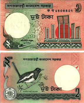 БАНГЛАДЕШ 2 ТАКА 1988 СОРОКА Pick 6Ca бумага UNC (ПРЕСС) 7205-50-1-2