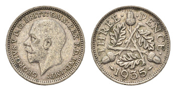 Великобритания 3 пенса 1935 Георг V (1910-1936) KM 831, Spink 4042 серебро 4644-625