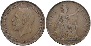 Великобритания 1 пенни 1929 Георг V (1910-1936) KM 838, Spink 4055 бронза 4607-1044