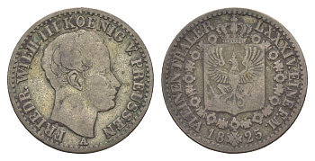 Пруссия 1/6 талера 1825 A, Фридрих Вильгельм III (1797-1840) KM 411 серебро 4604-734