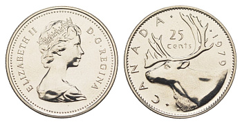 Канада 25 центов 1979 Елизавета II (1952-2022), олень KM 74 никель PROOF-LIKE (BU) 4631-937