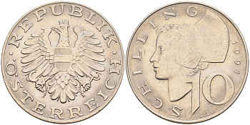 Австрия 10 шиллингов 1991 KM 2918 никель плакированный медно-никелем 4593-541