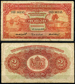 Тринидад и Тобаго 2 доллара 1943 1 января 1943 Pick 8 бумага  451-43-2