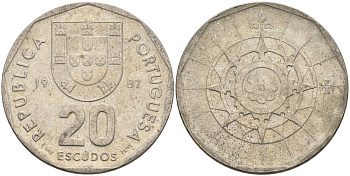 Португалия 20 эскудо 1987 KM 634 медно-никель 4572-1112