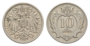 Австрия 10 геллеров 1909 Франц Иосиф I (1848-1916) KM 2802 никель 4632-643