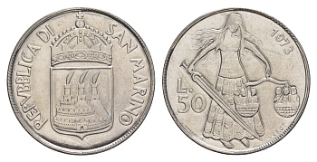 Сан-Марино 50 лир 1973 KM 27 нержавеющая сталь UNC 4648-231