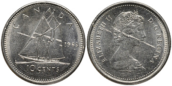 Канада 10 центов 1983 Елизавета II (1953- ), парусник KM 77.2 никель 4532-1032