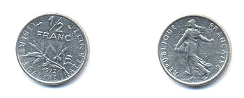 Франция 1/2 франка 1972 сеятель KM 931.1, LE FRANC 198.11 никель 4379-569