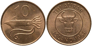 Исландия 10 эйре 1981 кальмар KM 25 бронза UNC 211-815