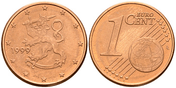 Финляндия 1 евроцент 1999  KM 98 сталь плакированная медью  UNC  4189-144