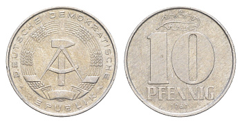 ГДР 10 пфеннигов 1967 A KM 10 алюминий 4647-814