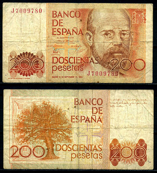 Испания 200 песет 1980 16 сентября 1980, Леопольдо Алас Pick 156 бумага 7203-58-3-2