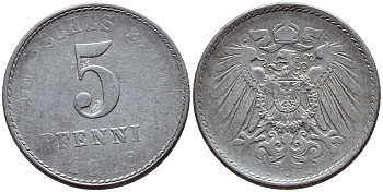 ГЕРМАНИЯ 5 ПФЕННИГОВ 1918 А KM 19, J. 297 железо 4396-325