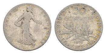 Франция 50 сантимов 1898 KM 854 серебро 4655-627