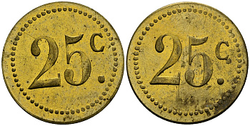 Франция 25†сантимов XIX-XX век ресторанный жетон латунь 4166-1116