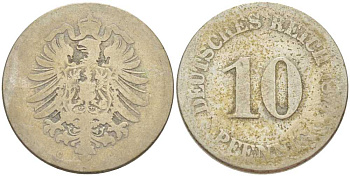 ГЕРМАНИЯ 10 ПФЕННИГОВ 1874 С, СТАРОГЕРБОВКА KM 4, J. 4, Weege 7 медно-никель 261-1216