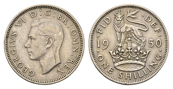 Великобритания 1 шиллинг 1950 Георг VI (1936-1952), Английский герб KM 876, Spink 4108 медно-никель 4699-446