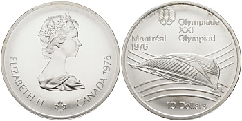 Канада 10 долларов 1976 XXI летние Олимпийские игры в Монреале 1976 года, велодром KM 114 серебро UNC 02-252-15