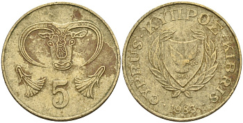 Кипр 5 центов 1983 голова быка KM 55.1 никель латунь 4141-912