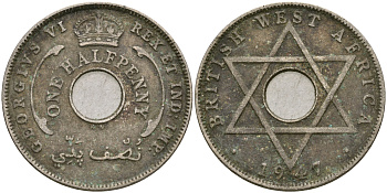 Британская Западная Африка 1/2 пенни 1947 KN, Георг VI KM 18 медно-никель 25-1022