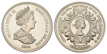 Найтингейл (остров Святой Елены) 1 крона 2006 80 лет со дня рождения - молодой портрет медно-никель 4552-622