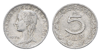 Венгрия 5 филлеров 1951 BP KM 535 алюминий 4664-928