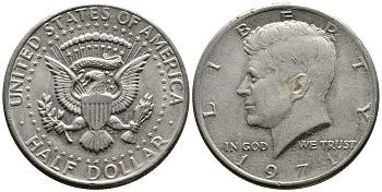 США 1/2 доллара (50 центов) 1971 Джон Кеннеди KM 202b медь плакированная медно-никелем 221-421